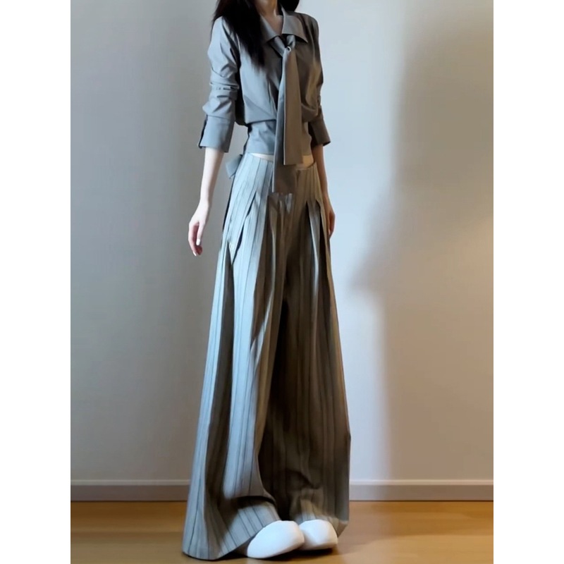 韩系感巨好看的衬衫长裤子套装女2025超火早秋穿搭休闲潮流一整套|undefined