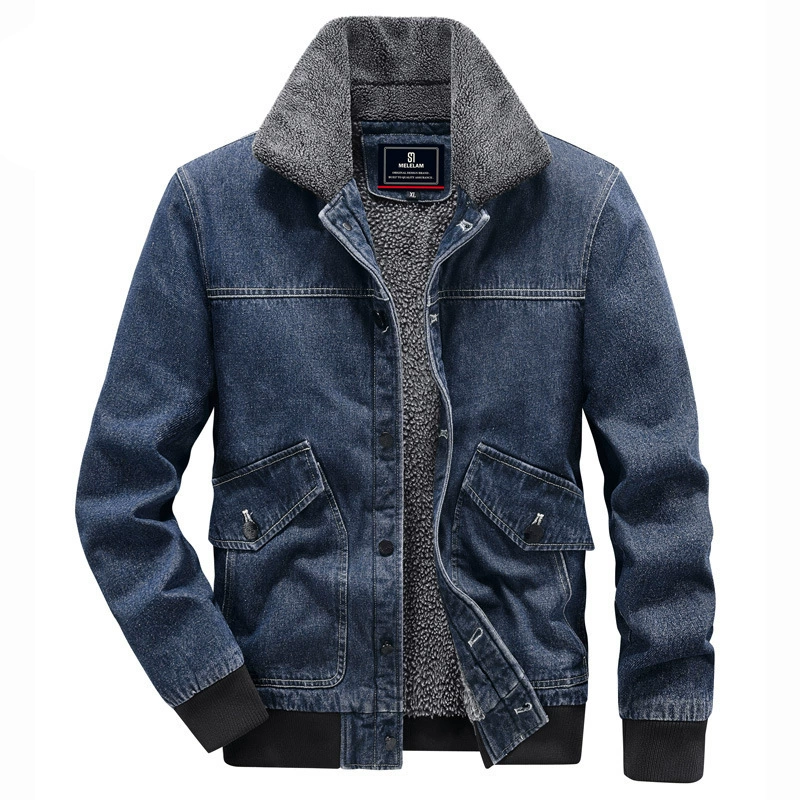 Мужская винтажная джинсовая куртка, пальто с лацканами, теплая куртка с хлопковой подкладкой, Мужская зимняя 2023, мужская на флисовой подкладке, с хлопковой подкладкой 25509