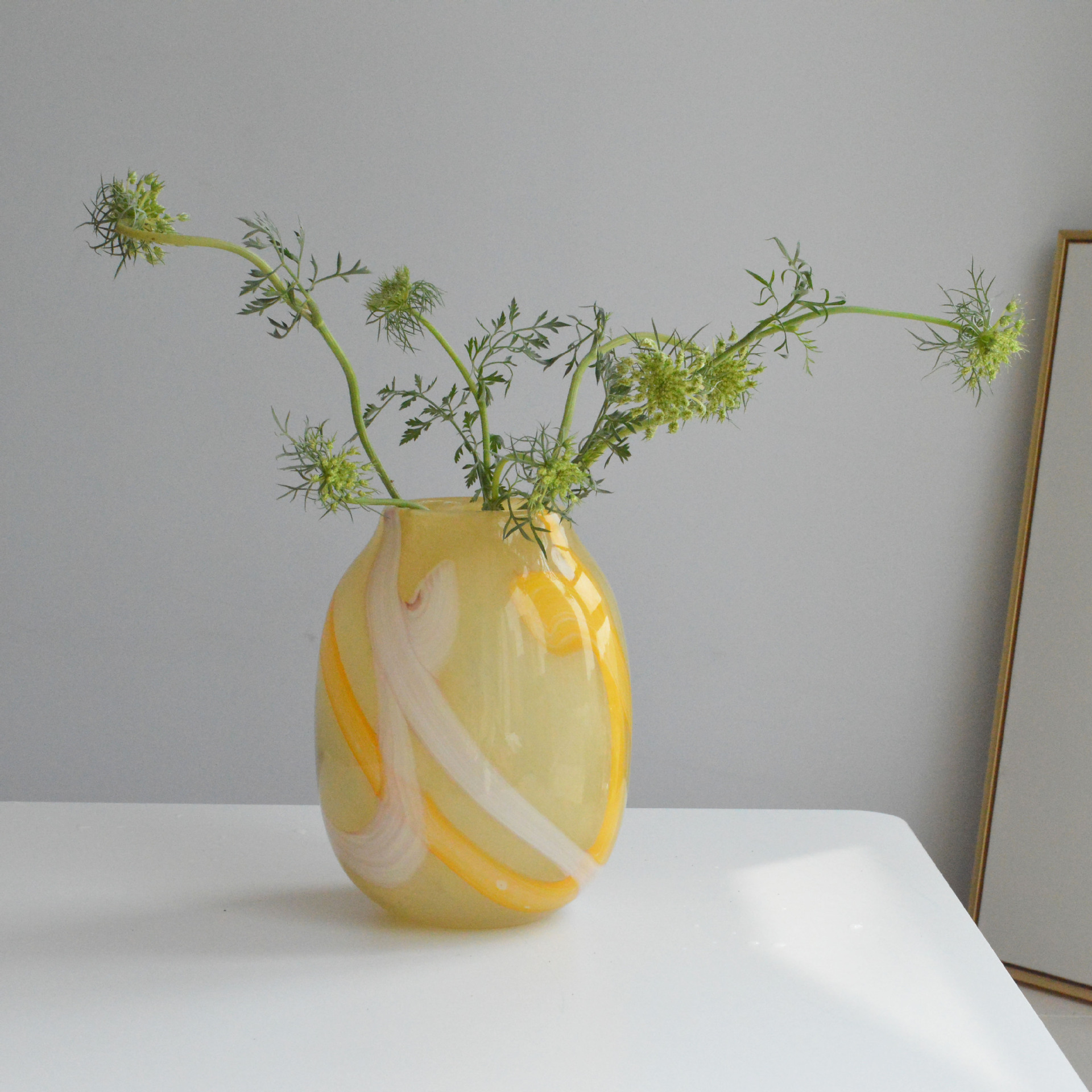 中古琉璃花瓶高級感客廳玄關裝飾擺件彩色條紋肌理玻璃插鮮花花器