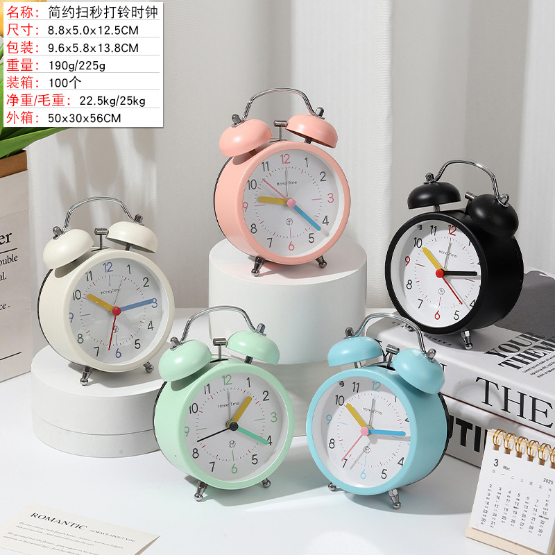 Super ruidoso retro campana despertador dormitorio noche luz mudo reloj regalo creativo estudiante reloj de noche Decoración
