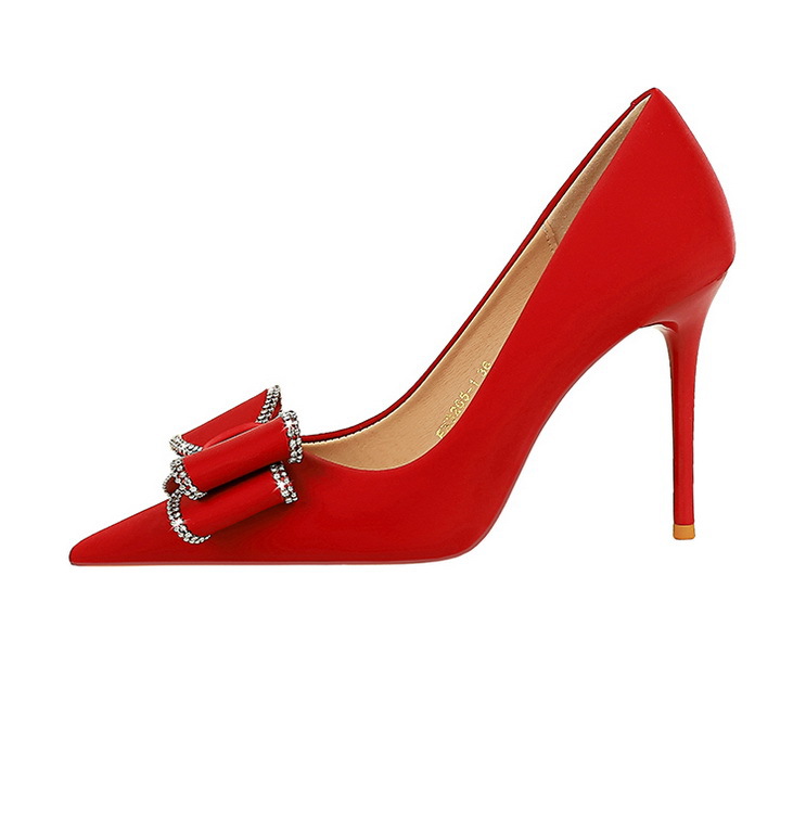 High Heels Stiletto High Heels Damenschuhe flacher Schnitt Pointe Strass Bogen Einzelschuh Damen_voghion.com