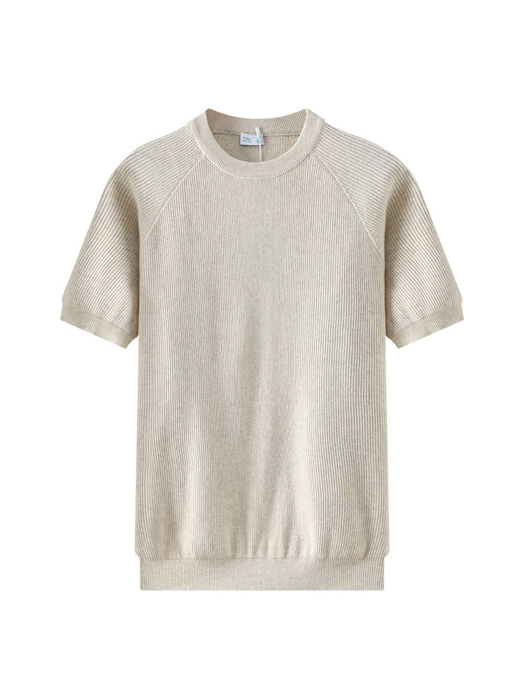 Verano hombre agujero tejido de manga corta cuello redondo inserción de hombro camiseta transpirable ligera de negocios casual alta sensación hombre