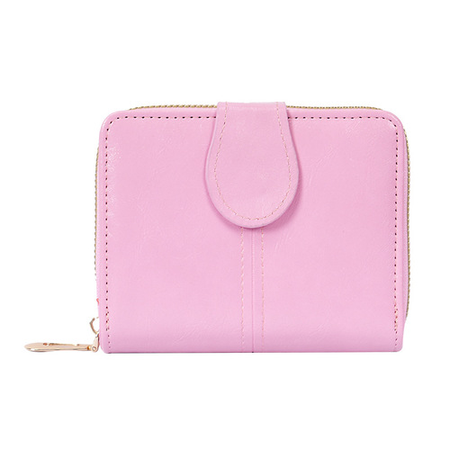  Cross-border New Short Wallet Women's Oil-wax Leather Retro Zero Wallet Clasp Coin Purse Lady Small Wallet