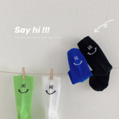 2024春夏新品兒童襪子韓國純色潮襪笑臉棉襪男童女童學生中筒襪子