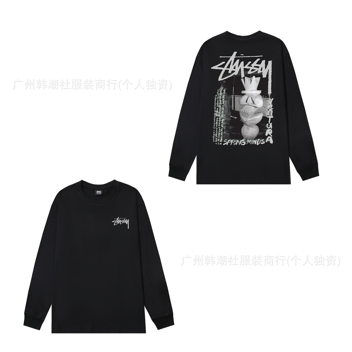 原標クロスボーダーの新型潮牌stuツアーの経典のアルファベットのプリントの丸首の長袖のtシャツは代行します。