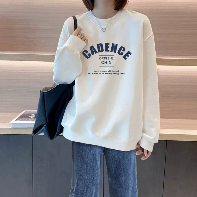 韩式休闲字母加绒加厚圆领女运动衫2025春秋季新欧洲外套套头卫衣|undefined