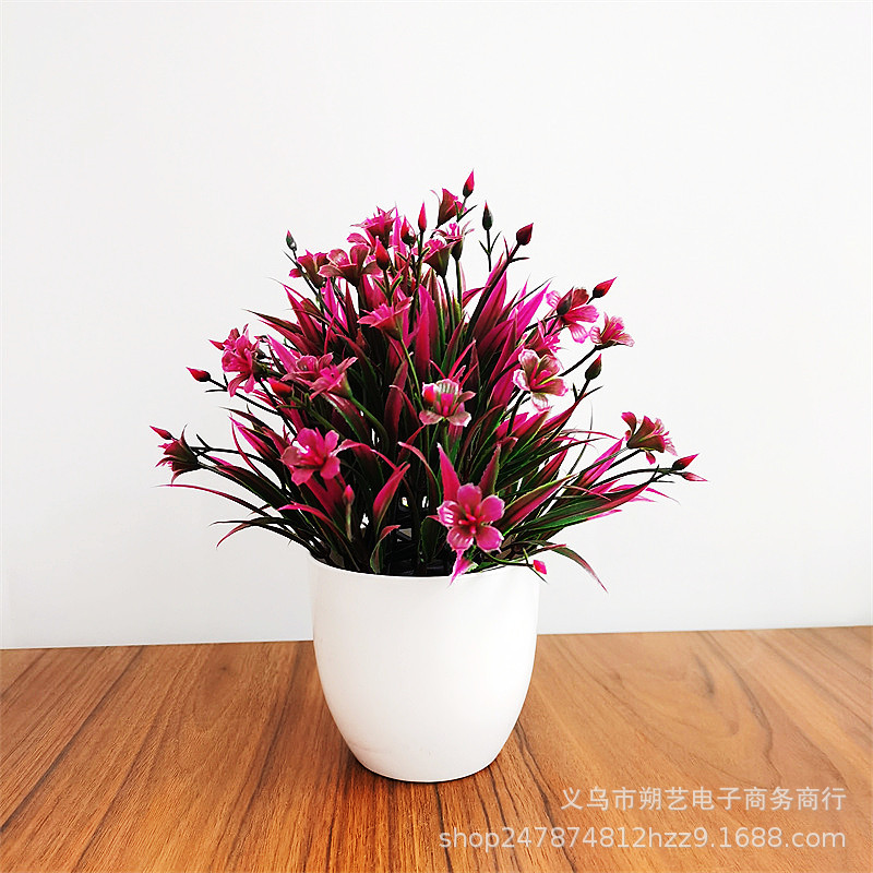ins綠植桌擺小盆景 仿真塑料水草百合盆栽小春草帶盆櫥窗室內擺件
