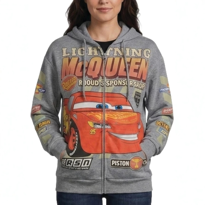 Cars Lightning Mcqueen Printed Zip-Up Hoodie Retro American Casual Unisex Cardigan Jacket