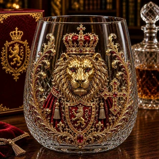 皇家翡翠狮皇冠冕3D款威士忌杯 欧式鎏金雄狮立体洋酒杯