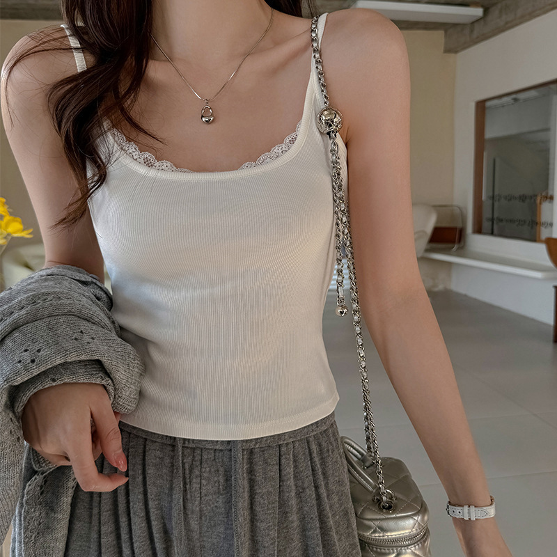 Carefully Selected Pure Desire Lace Bow White Camisole for Women 2026 New Style Outerwear Inner Wear Short Top