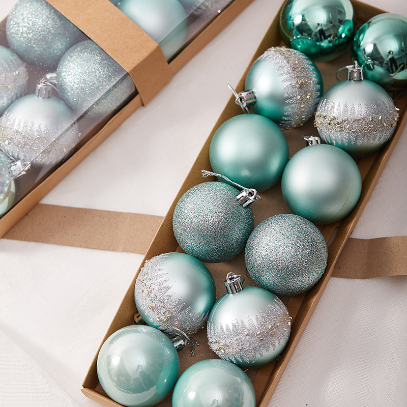 Madera de 6cm en caja pintada bola de Navidad de tapa dura plateada rosa galvanizado bola de decoración de Navidad colgante