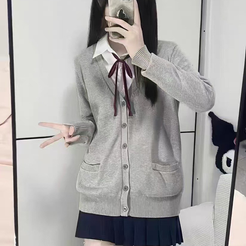 日系jk制服针织开衫学院风甜美校供毛衣百搭长袖外搭外套秋冬新款