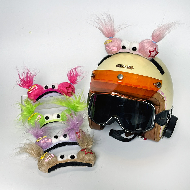 Winter Ski Helmet Decoration Doll, Pigtail Helmet Accessories