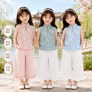 2026夏季新款汉服女童儿童新中式古风裤子套装女孩国风洋气两件套
