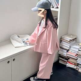 韩国童装2023春秋款女童外套长裤两件套女孩洋气时髦西装套装潮款