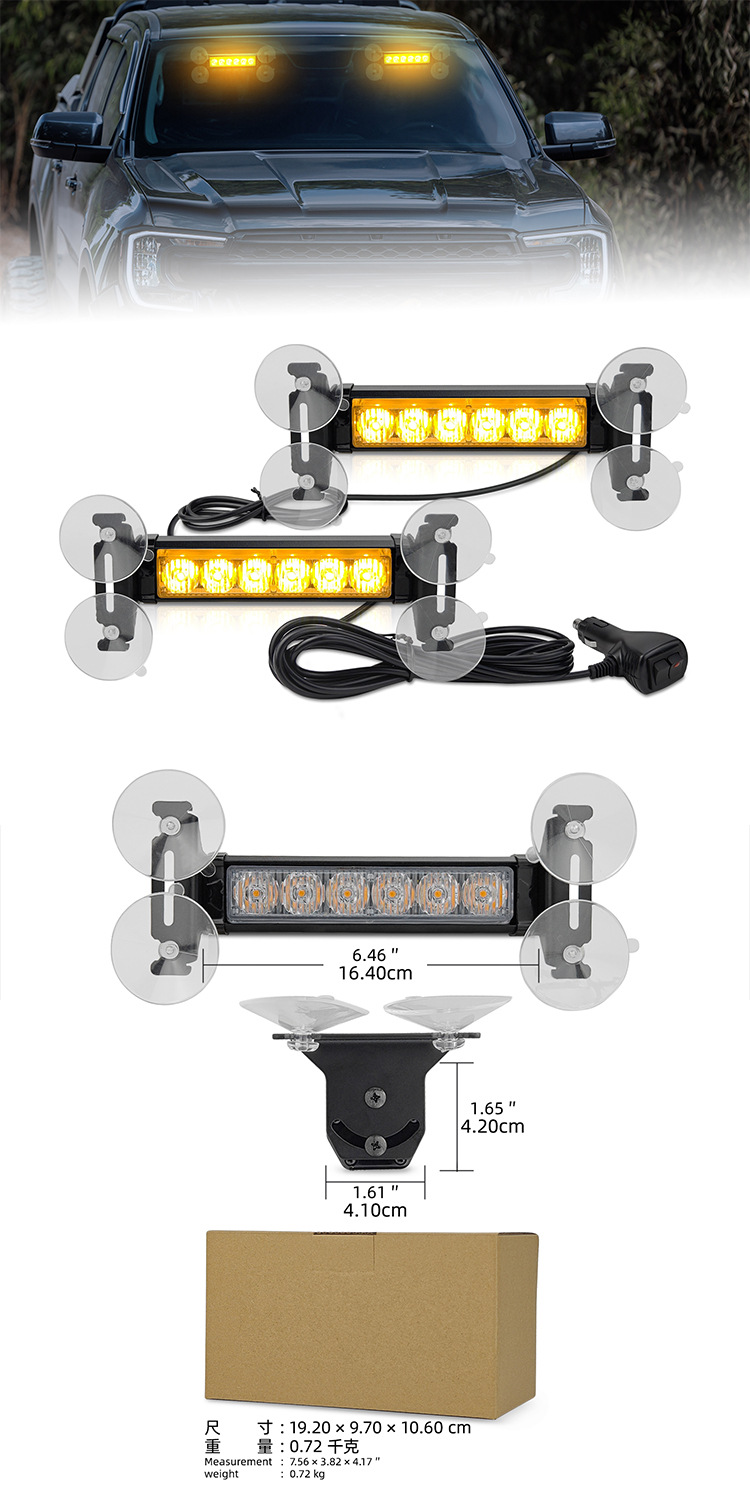Car Suction Cup Warning Light Windshield Flash Light 24Led Bar Light Sun Visor Emergency Flash Light Suction Cup Light