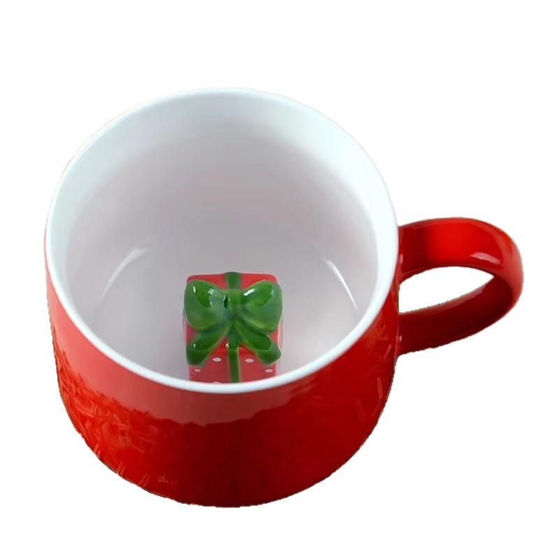 3D Navidad creativa taza de cerámica roja Qin Sheng cerámica Santa Claus taza de agua con mango lindo regalo
