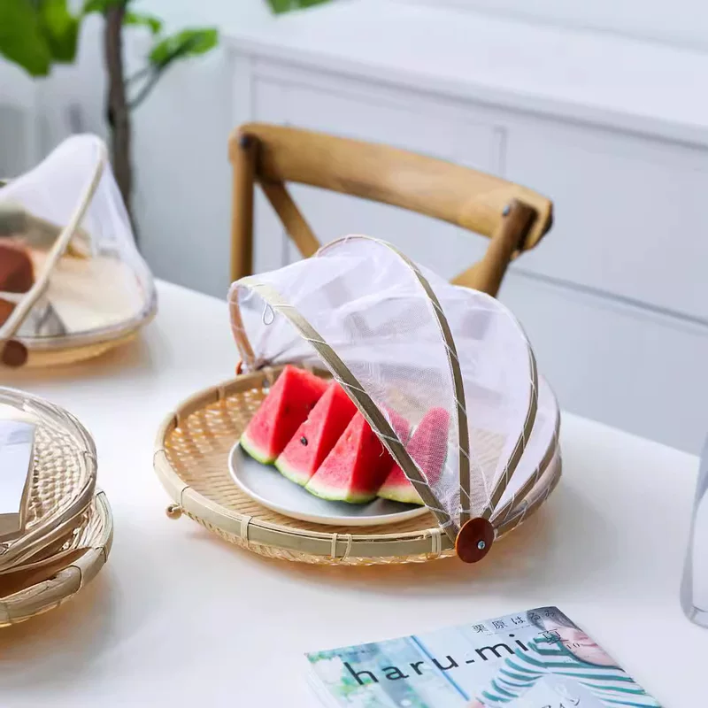 Bamboo Food Cover, Foldable Mesh Dome, Dust & Fly Protection (Multiple Sizes)