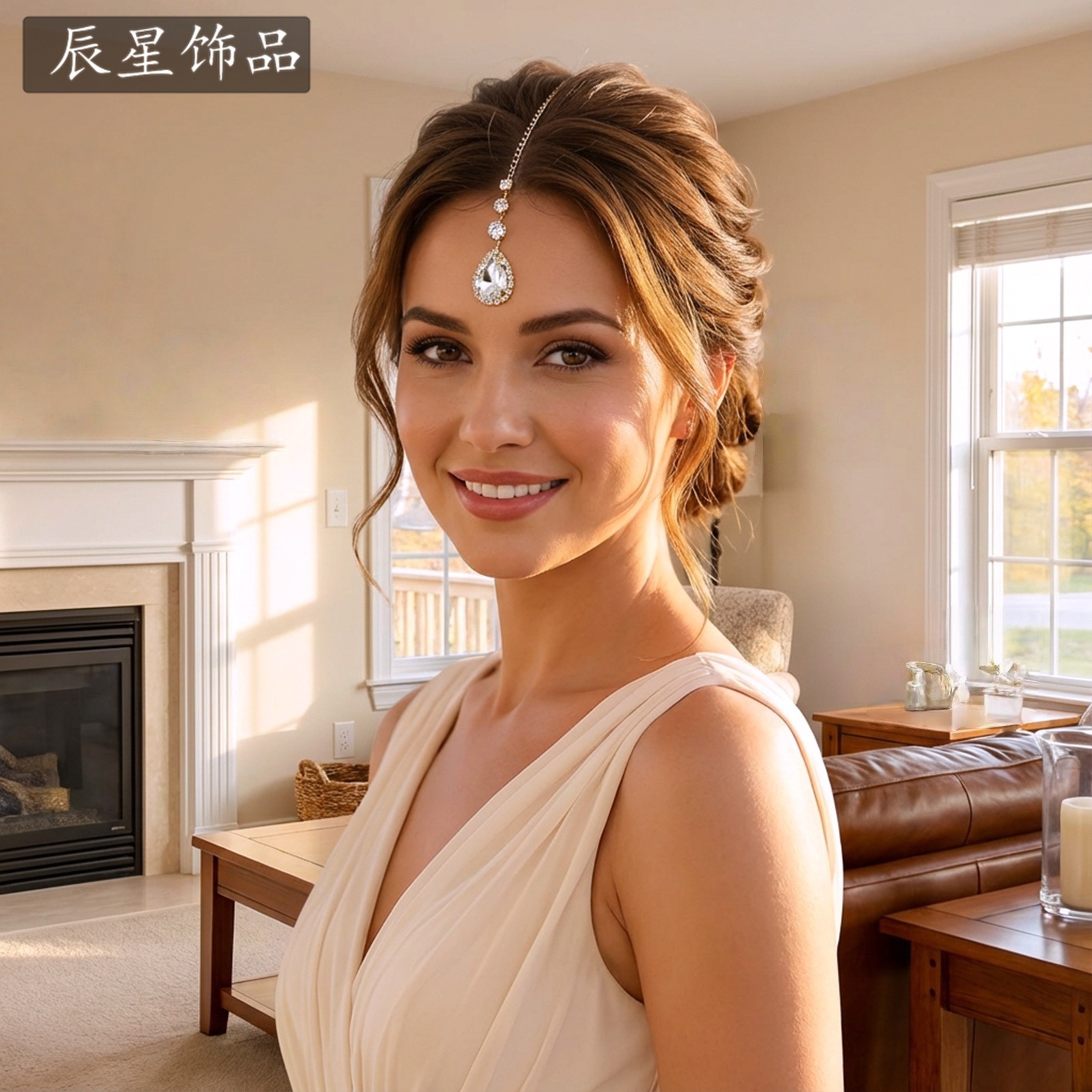 Morning Star Amazon Water Drop Shape Forehead Chain with Sparkling Diamonds, Vintage Exotic Bridal Headpiece, Prom Performance Hair Accessory Chain Cx969
