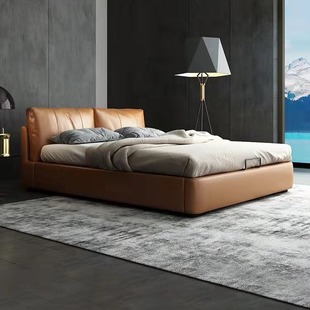 Nordic Light Luxury Double -Leather Bed маленькая квартира Современная минималистская кожаная главная спальня 1,8 метра Qiqi Advoide Bed
