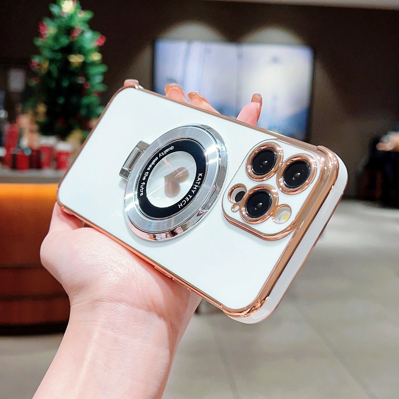 Magnetic electrodeposición amor con soporte para iPhone18Promax caso de teléfono 18 manzana 17 juegos suave 16 a prueba de caídas