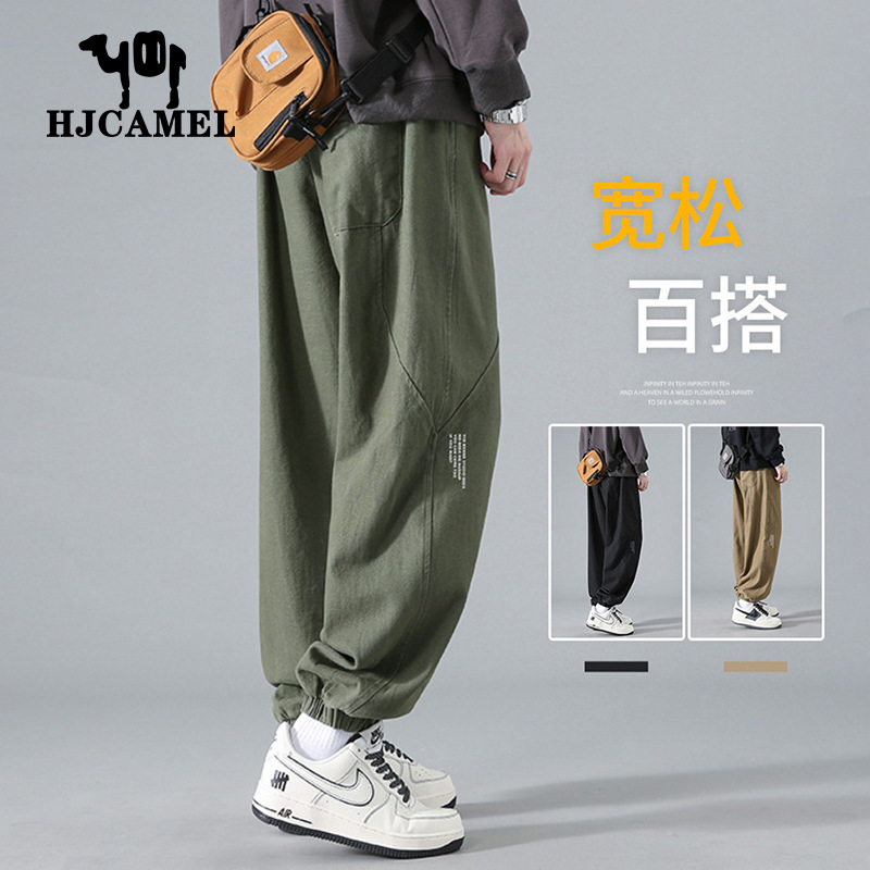 Camel HJCAMEL ankle-tied overalls men's new trousers 2024 spring loose casual sweatpants pure cotton men