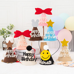 Happy Birthday Hat for Instagram Korea - Cute Smiling Felt Non-Woven Bow - Baby First Birthday and 100th Day Party