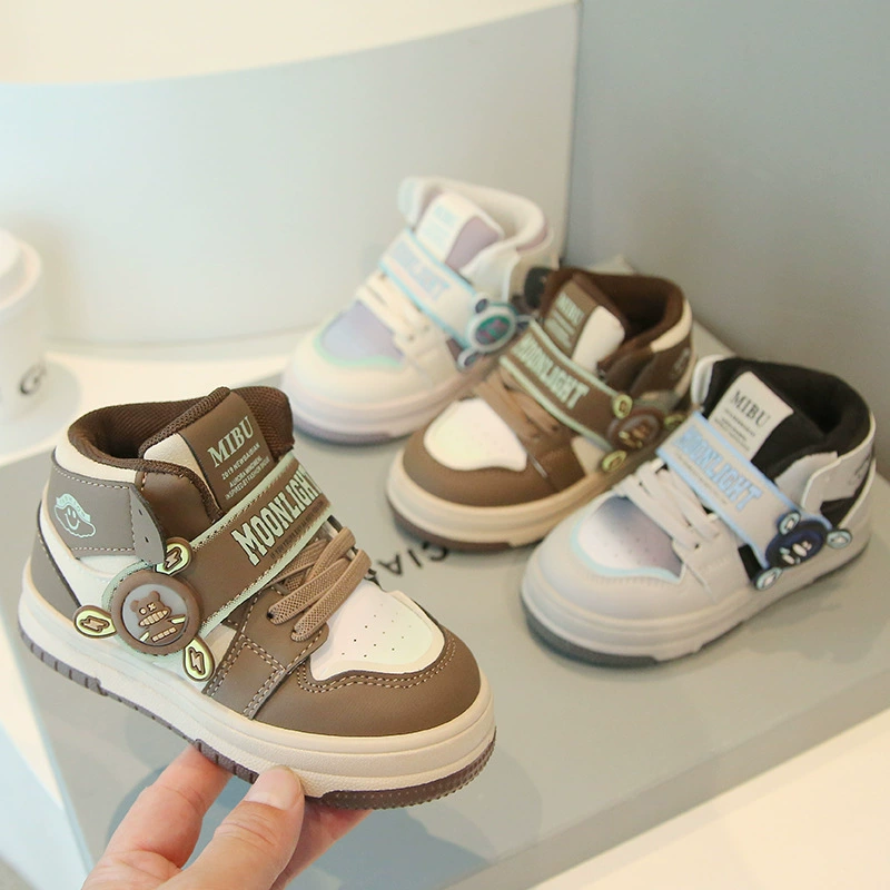 Children's sports shoes, high casual footwear for boys, sneakers, soft sole