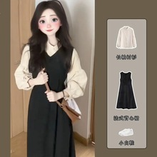 背带裙两件套女装秋冬装新款套装裙小个子减龄连衣裙