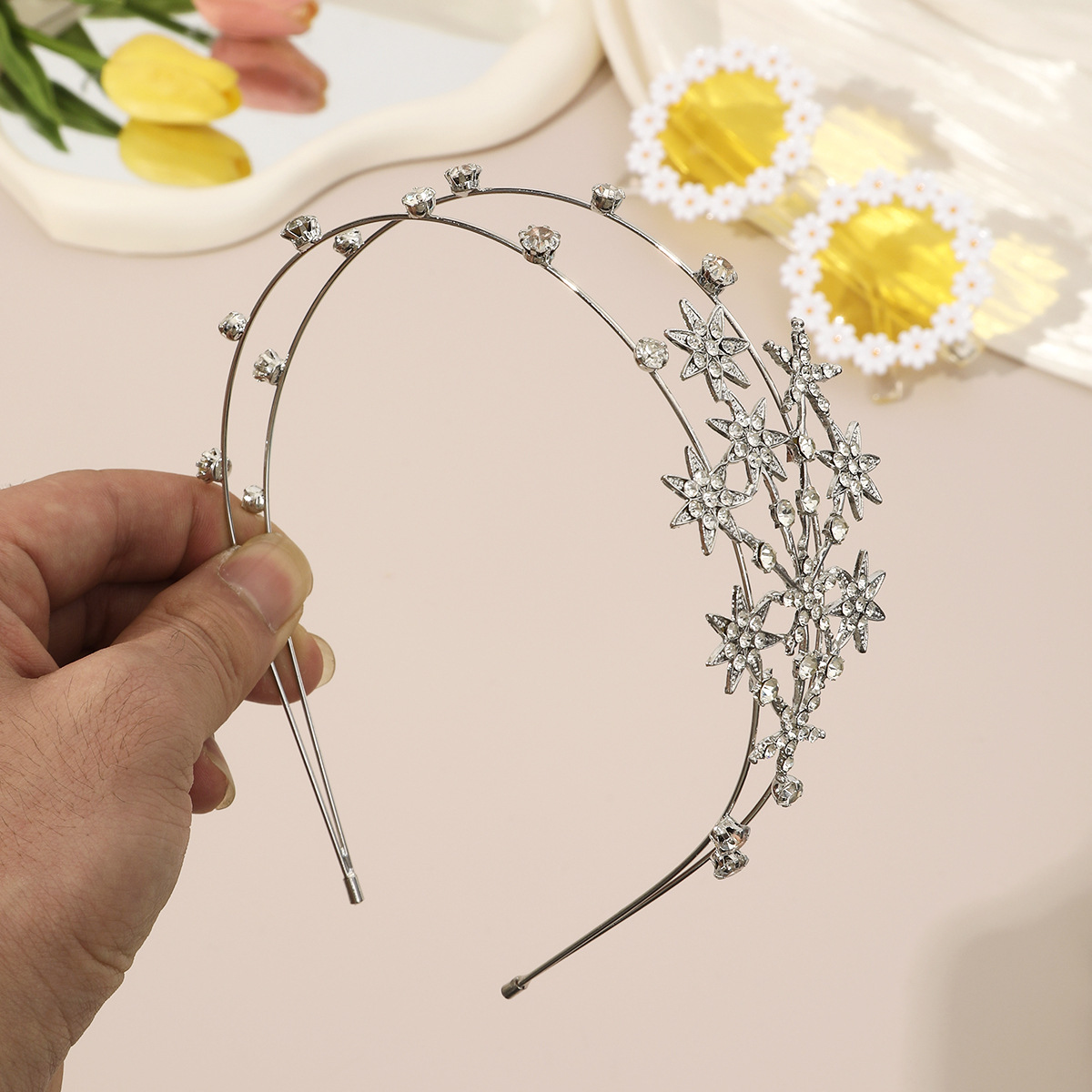 Double Layer Snowflake Zircon Bridal Headband For Wedding_voghion.com