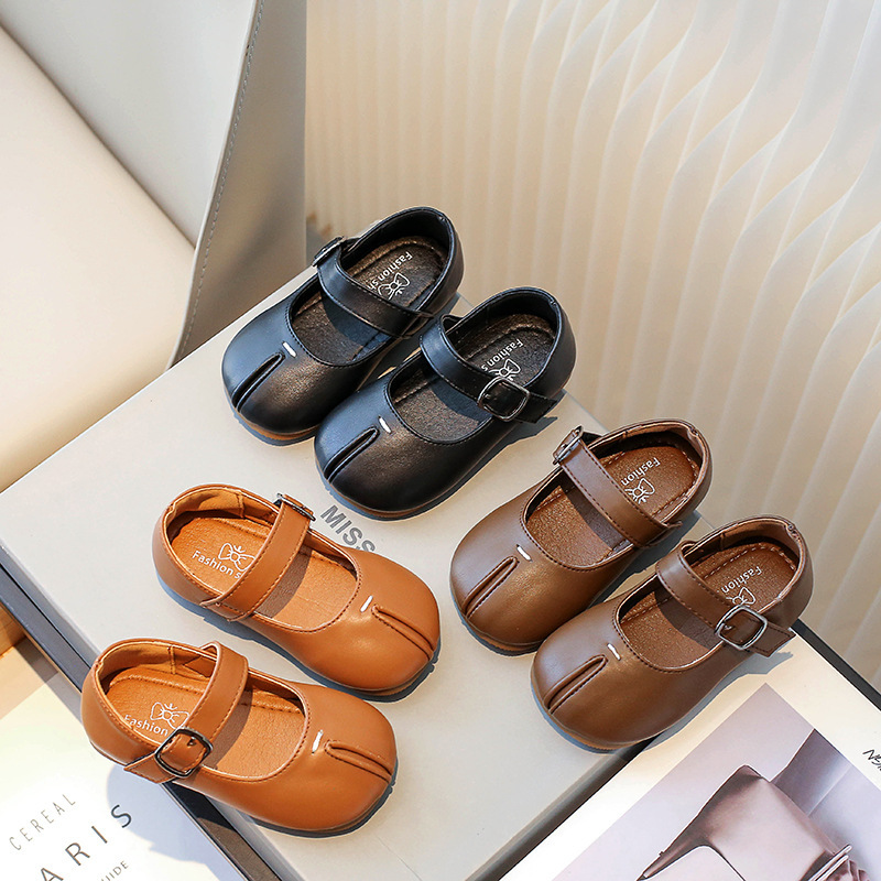 Girls' Shoes 2023 Autumn New Girls' Leather Shoes Korean Style Square Mouth Soft Face Leather Solid Color Single-layer Shoes Girls' Leather Shoes