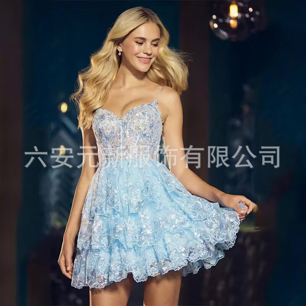 Europa y América del Comercio Exterior Amazon AliExpress estación independiente deseo lentejuelas de encaje apliques pequeña falda banquete vestido la liga