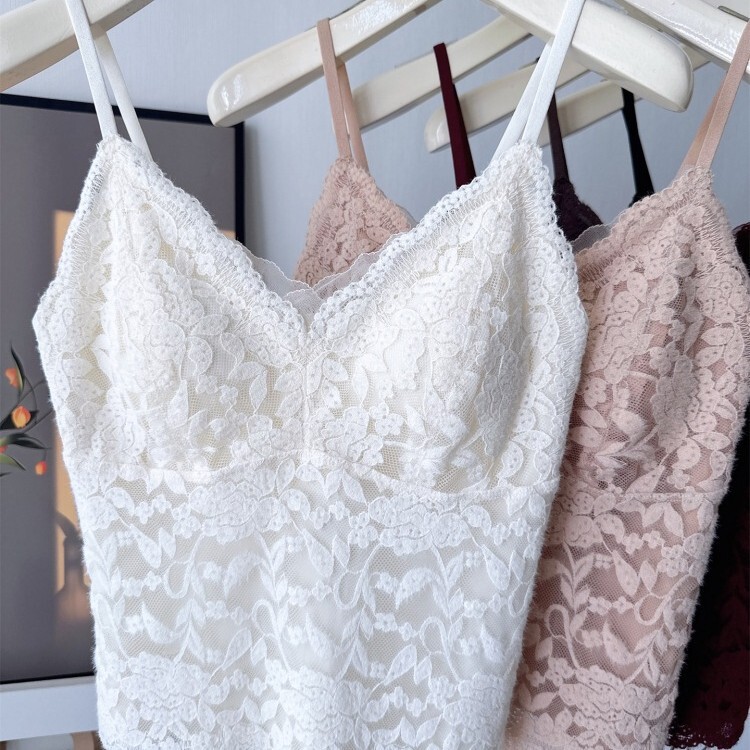 Light Luxury Snowflake Velvet Lace Beautiful Back Strap Sexy V-Neck Tie Chest Pad Underwear Brushed Base Vest Inner Top