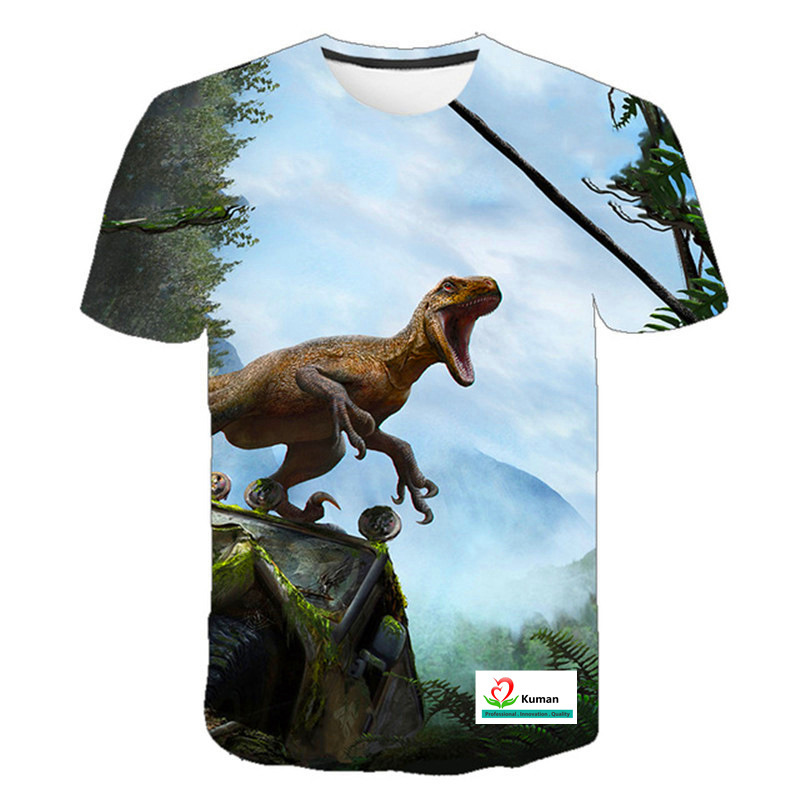 Verano transfronterizo nuevo estilo 3D impresión digital dinosaurio serie de anime camiseta de manga corta para adultos se puede hacer para niños