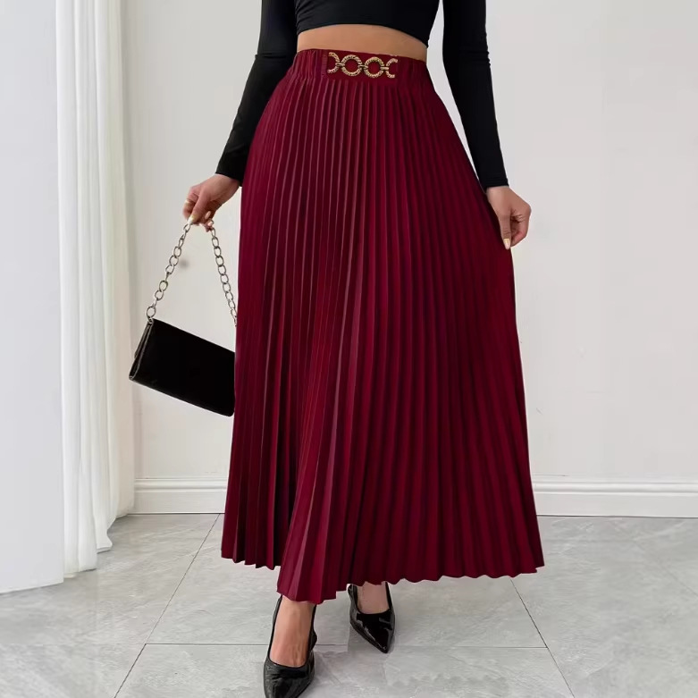 Vêtements pour femmes - Nouvelle jupe midi plissée polyvalente - Taille haute - Coupe trapèze_voghion.com