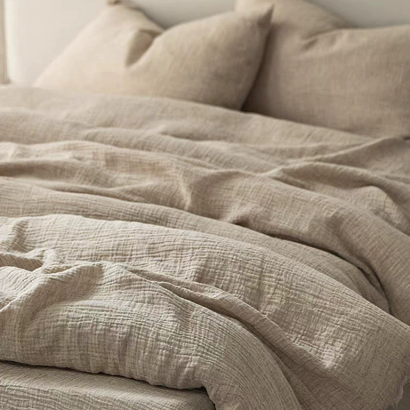 Ins стиль, приятный для кожи, мягкий цвет чая с молоком, двухслойное марлевое одеяло, пододеяльник из стираного хлопка, комплект постельного белья из четырех предметов, комплект из трех предметов