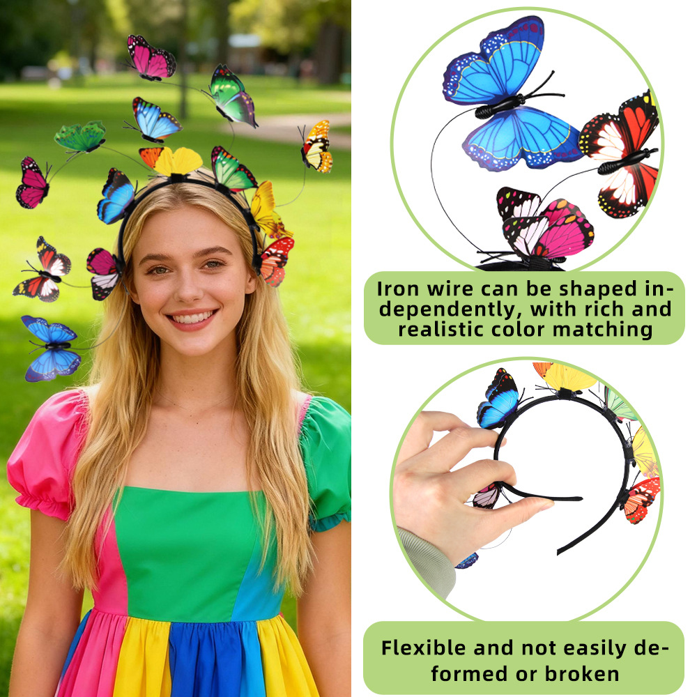 Color transfronterizo mariposa de simulación estereoscópica mariposa de cabeza para adultos niños primavera fotos de bosque tocado de foto