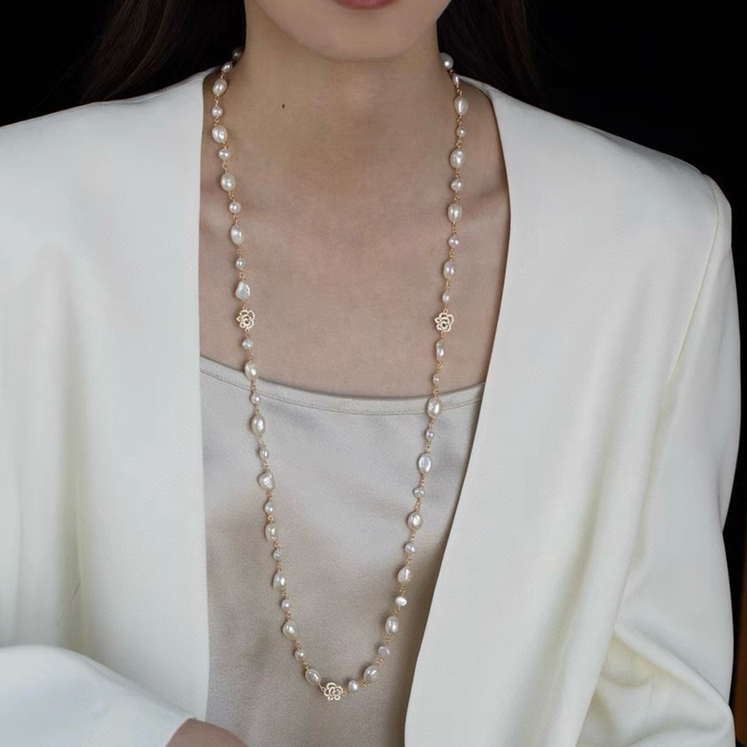 天然淡水珍珠长款项链女时尚轻奢气质百搭高级感秋冬叠