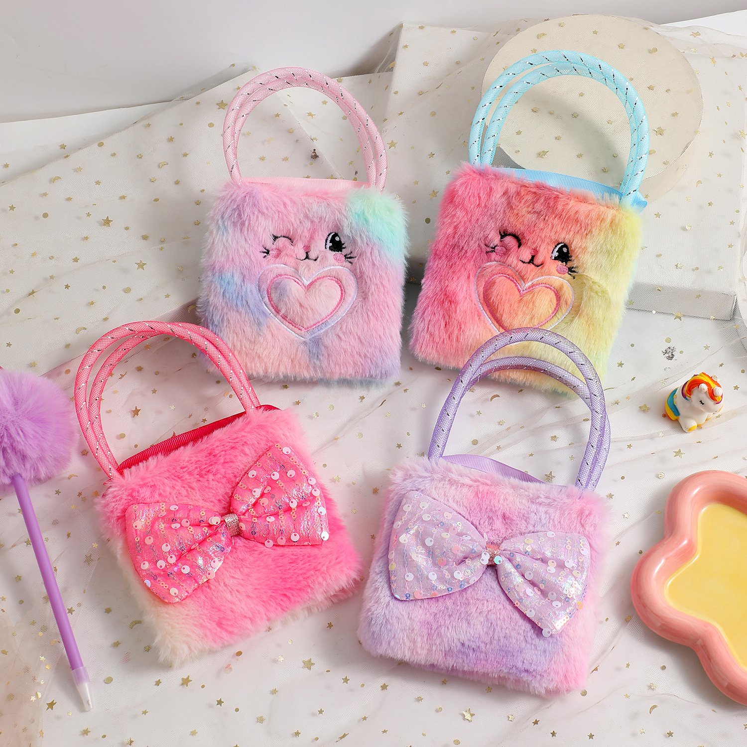 108g Weight Zipper Closure Type Single Shoulder Strap Strap Type Crossbody Bag Bags Type Daily, Shopping Occasion Plush Material Bow Knot Pattern All Seasons Season Girl'S Gender Cute Style Square Shape Small Size Girl'S Small Plush Bow Knot Cute Square Zipper Crossbody Bag 2