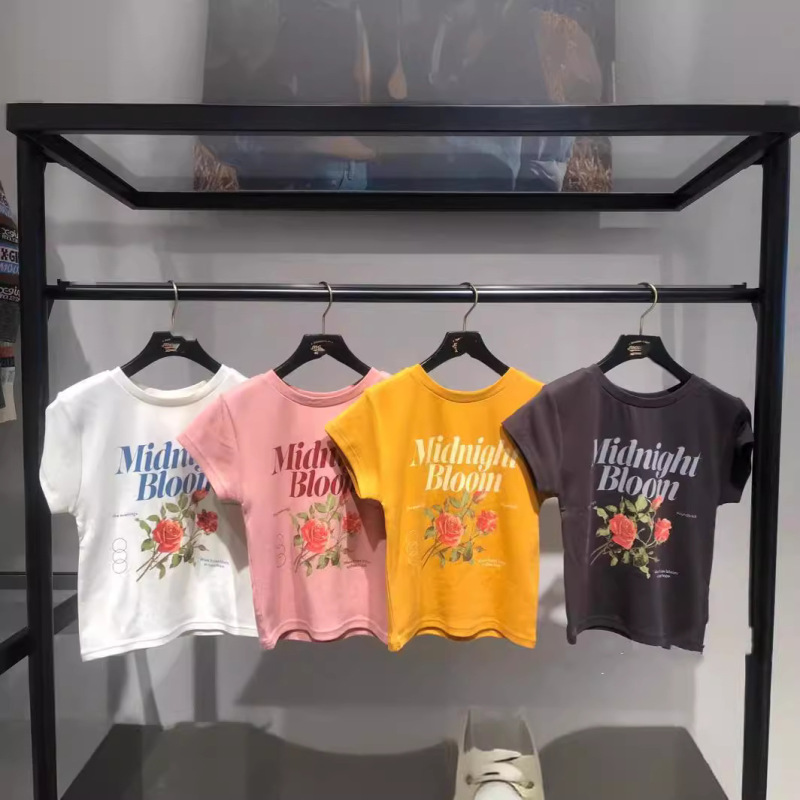 Chunyuan m Brand 2026 Spring and Summer New Round Neck Rose Letter Print Short-Sleeved T-Shirt for Women 028Gsq90-0060