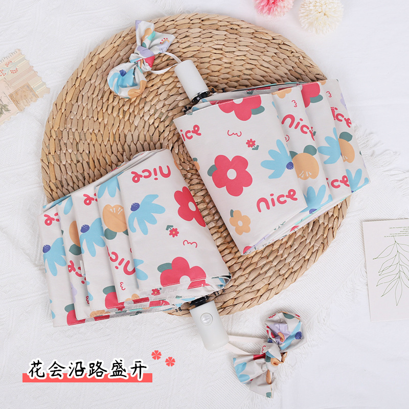 Small Floral 50% off Fully Automatic Foldableing Vinyl Dual-Purpose Sunny and Rainy Umbrella for Girls High-Looking Sun Protection Parasol Sun Umbrella