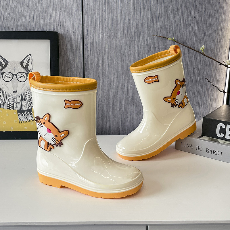 Aiyao Yu Children's Rain Boots, Non-Slip, Eco-Friendly, Waterproof Shoes for Students, Toddlers, Boys and Girls, Cartoon Rain Boots, Warm