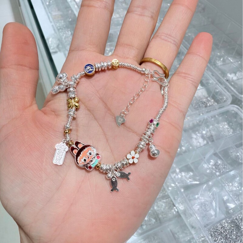 Labubu スターリングシルバーブレスレット純銀 999 新中国風中国風バブルマート巻きシルバーブレスレットガールフレンドギフト用|undefined