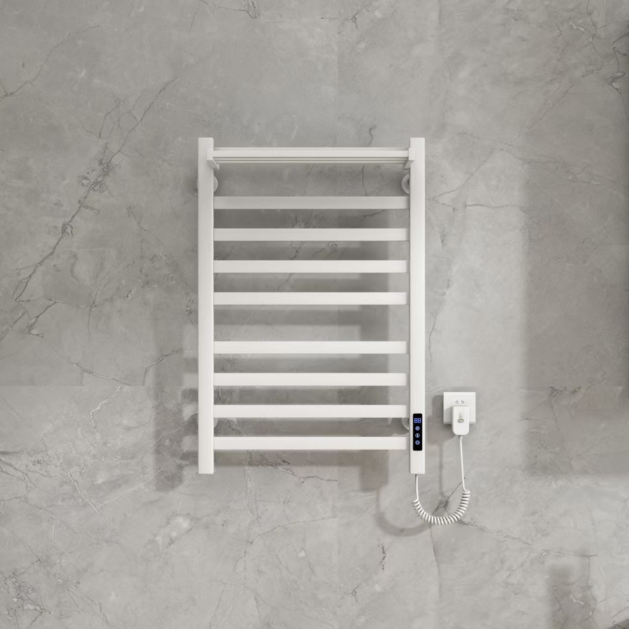 espacio transfronterizo aluminio inteligente toalla de calentamiento eléctrico calefacción de temperatura constante inodoro sin perforación estante giratorio de acero inoxidable