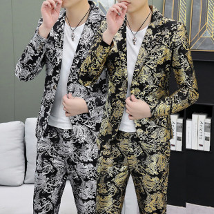 2025 Men's Slim-Fit Casual Trendy Korean-Style Gold-Trimmed Suit Jacket for Young Men 0108