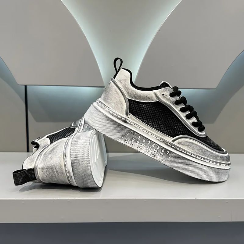 Herren Sommer 2024 neue dicke Sohlen atmungsaktives Mesh Casual Board Herren vielseitige, einfache, hohe Schönheit weiße Schuhe_voghion.com