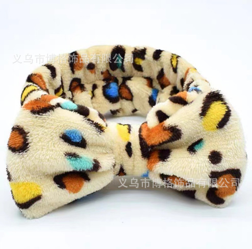 Diadema con lazo de lunares con estampado de leopardo europeo y americano, pañuelo facial SPA, diadema elástica transfronteriza, diadema de borde ancho a rayas