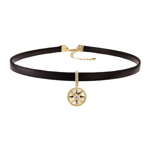 Korean choker compass necklace women's leather rope clavicle chain short neck jewelry neck strap black choker necklace