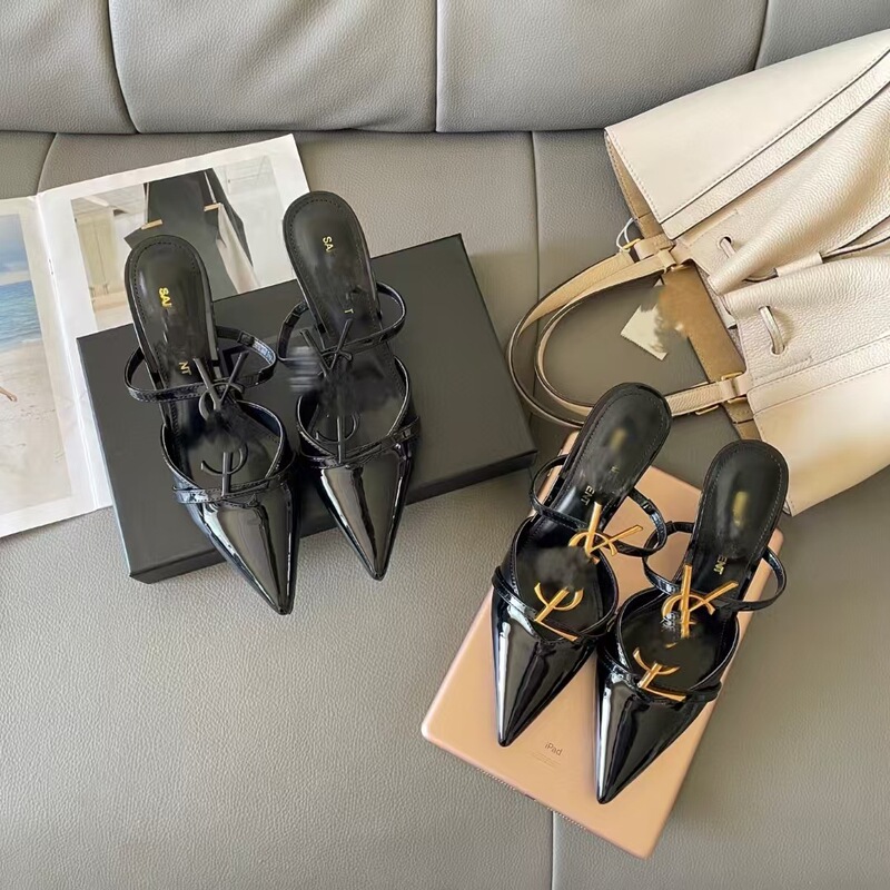 High-Heeled Shoes for Women, Low-Heeled, Single-Strap Sandals, Stiletto Heels, Metal Letter Buckle, Ultra-High Heels, Open-Toe