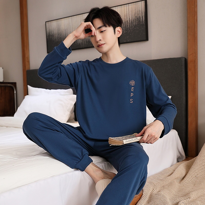 Cotton men's pajamas long-sleeved trousers plus size Spring and Autumn 2023 new young and middle-aged autumn men's home wear suit
